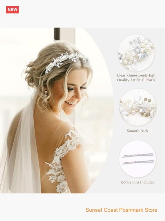 Wedding Headband Tiara Rhinestone Crystal Flower Leaves Hair Accessory